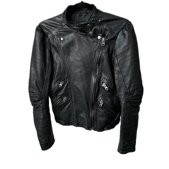 Zara Jackets & Blazers - ZARA LAMBSKIN LEATHER MOTO JACKET W/ Zippers Cropped /BLACK-SIZE M~ msrp $350
